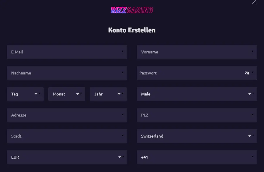 Registrierungsformular – Spielerkonto mit E-Mail-Adresse und Passwort erstellen
